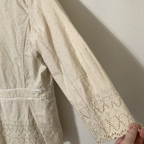 Vintage Y2K Cream Polka Dot 100% Cotton Mori Kei Feminine Blazer L Autumn Fall - Picture 8 of 11